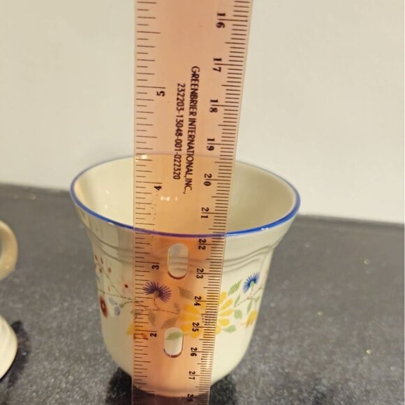 Vtg BrickOven Stoneware Mugs & saucer set 4pc Heritage Pattern Birds Flowers - Picture 10 of 11